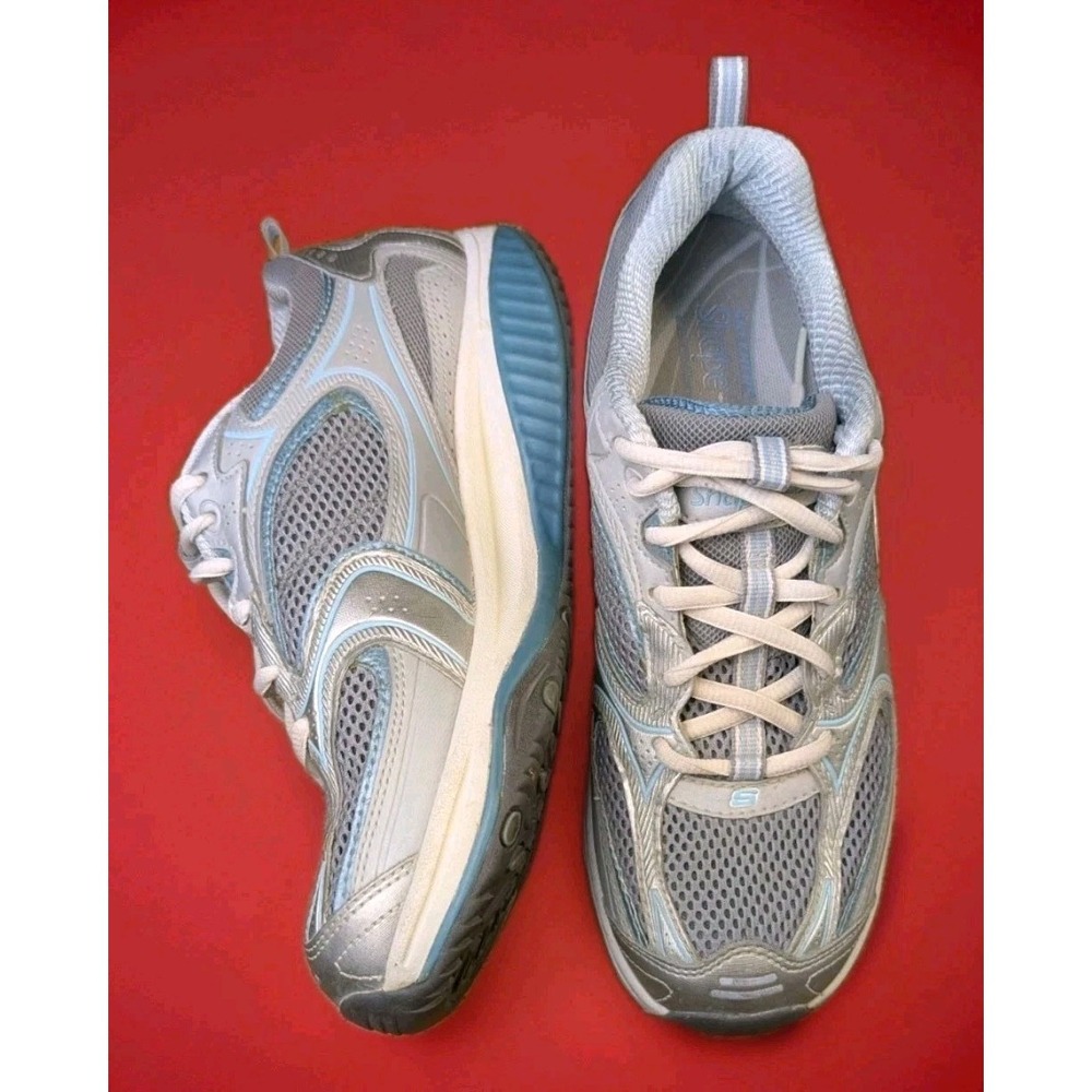 Skechers Shape-Ups Grey Aqua Silver Toning Shoes SN 12320 Size 8.5 Women's